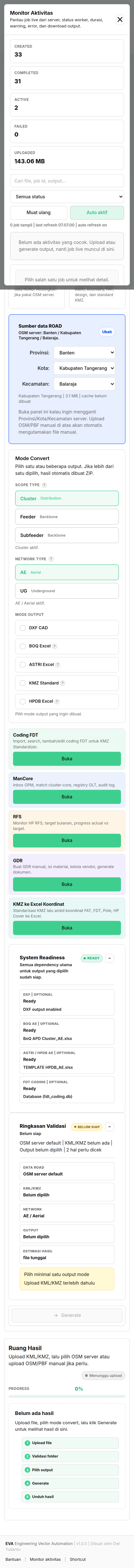 Tampilan mobile EVA